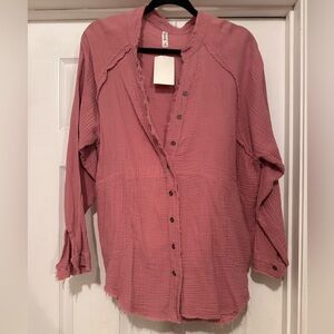 Zenana long sleeve shirt. Color: Pink , size: Mediums